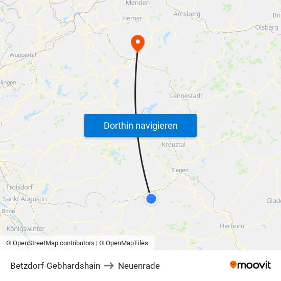 Betzdorf-Gebhardshain to Neuenrade map