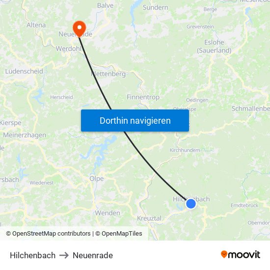 Hilchenbach to Neuenrade map