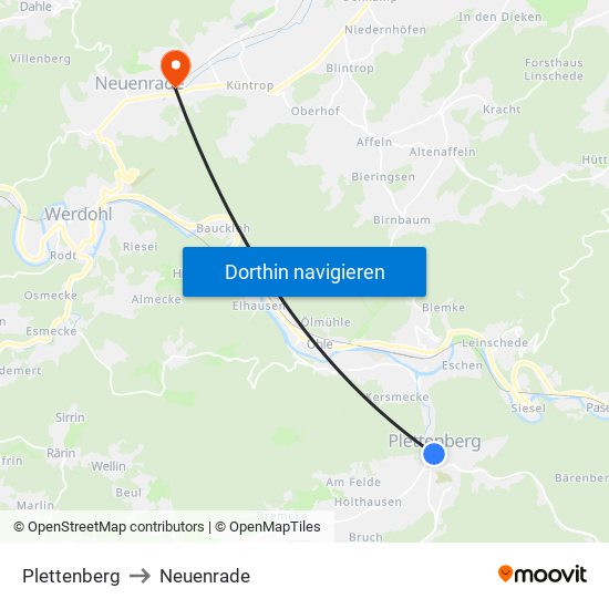 Plettenberg to Neuenrade map