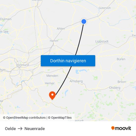 Oelde to Neuenrade map