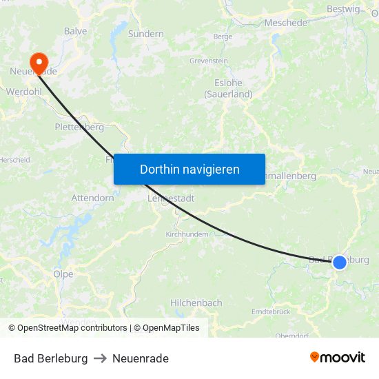 Bad Berleburg to Neuenrade map
