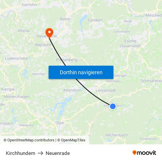 Kirchhundem to Neuenrade map
