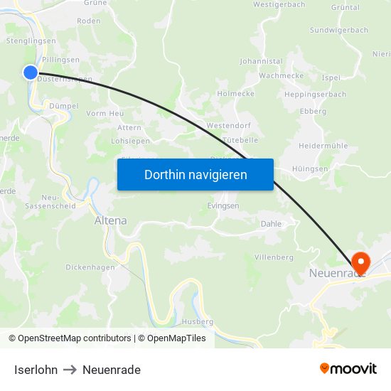Iserlohn to Neuenrade map