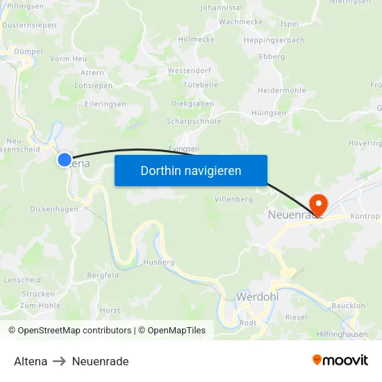 Altena to Neuenrade map