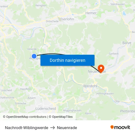 Nachrodt-Wiblingwerde to Neuenrade map