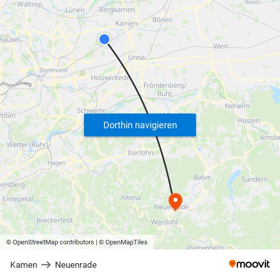 Kamen to Neuenrade map