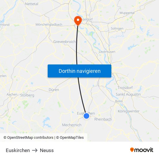 Euskirchen to Neuss map