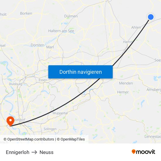 Ennigerloh to Neuss map