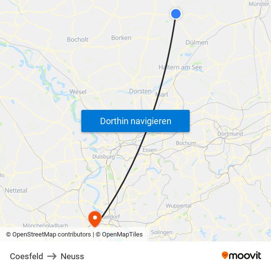 Coesfeld to Neuss map