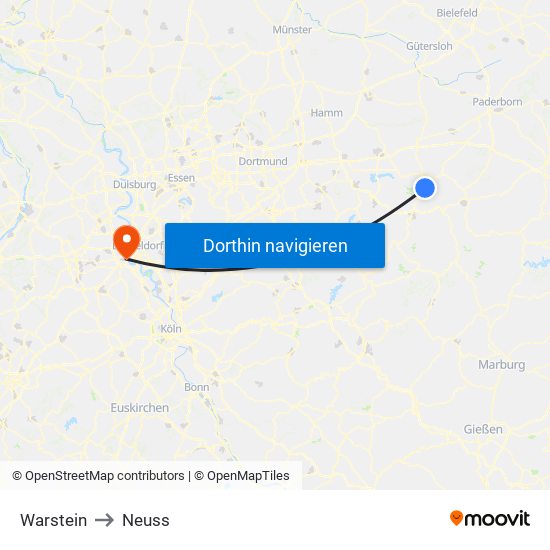 Warstein to Neuss map