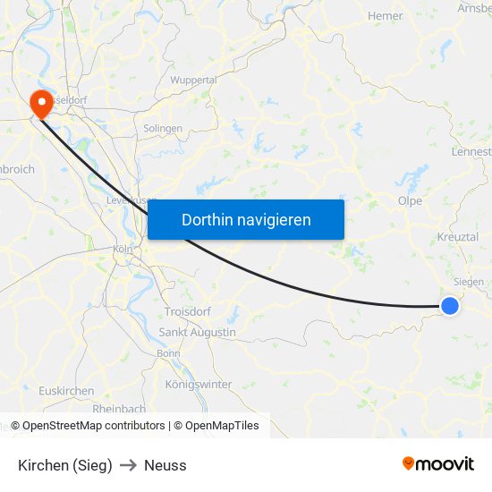 Kirchen (Sieg) to Neuss map