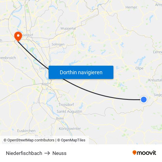 Niederfischbach to Neuss map