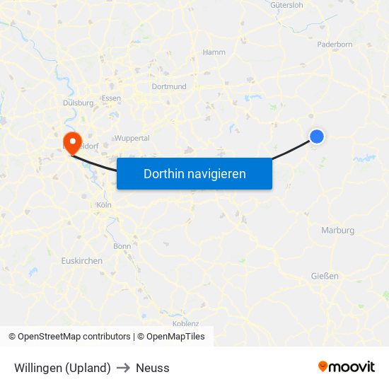 Willingen (Upland) to Neuss map