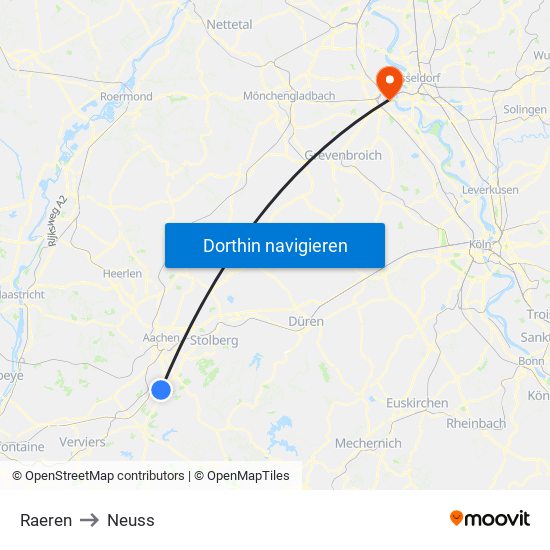 Raeren to Neuss map