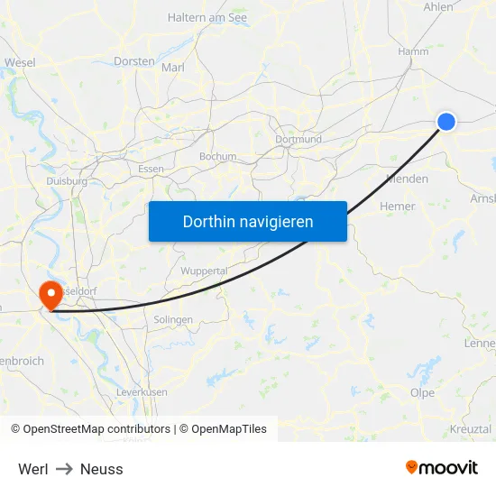 Werl to Neuss map