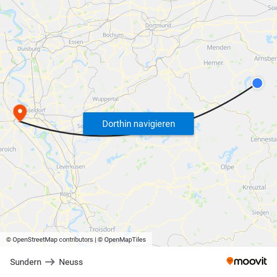 Sundern to Neuss map