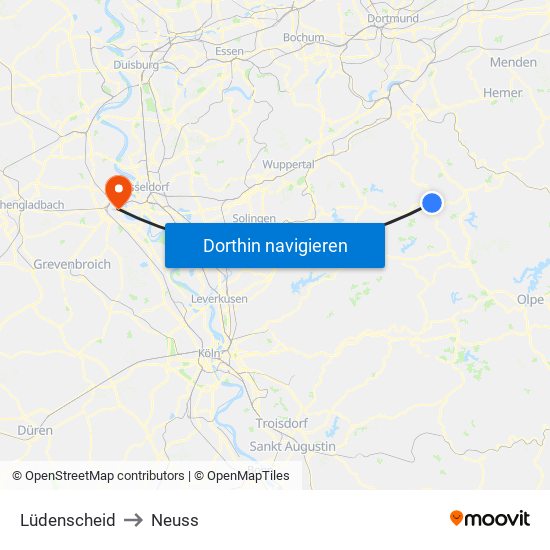 Lüdenscheid to Neuss map