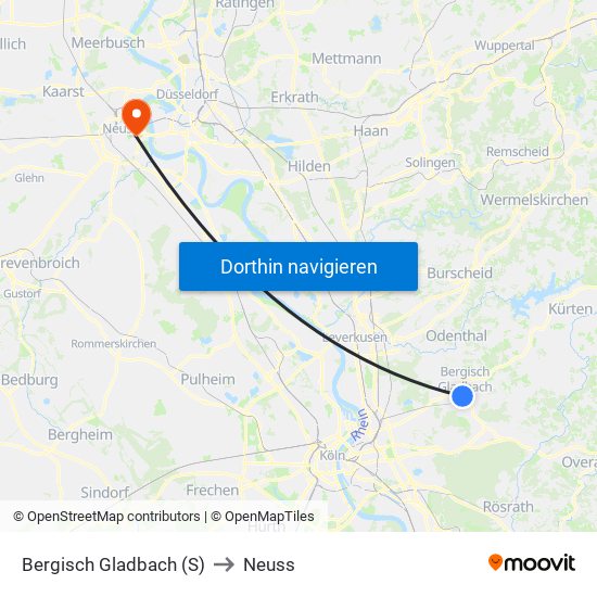 Bergisch Gladbach (S) to Neuss map