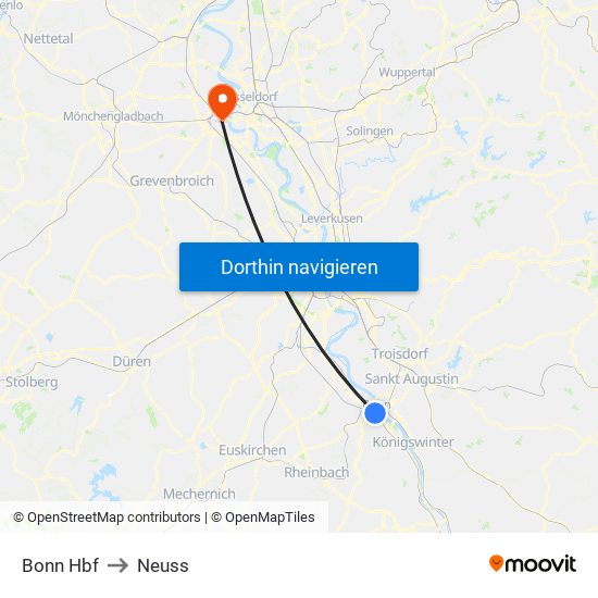 Bonn Hbf to Neuss map