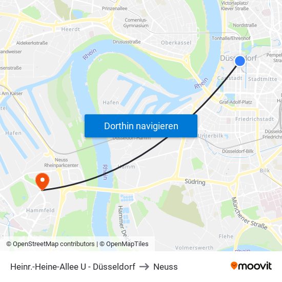 Heinr.-Heine-Allee U - Düsseldorf to Neuss map