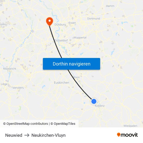 Neuwied to Neukirchen-Vluyn map