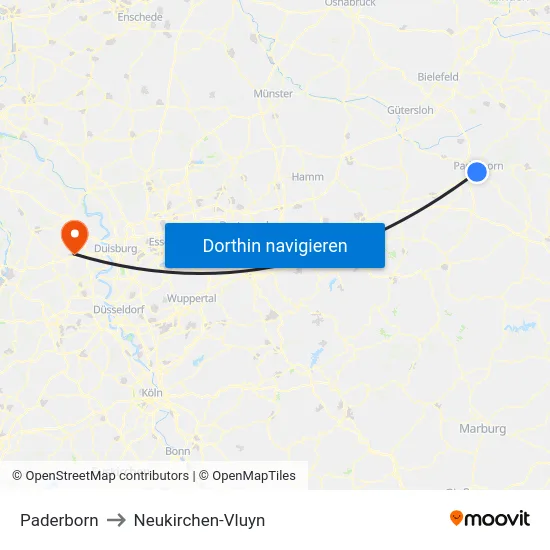 Paderborn to Neukirchen-Vluyn map