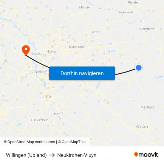 Willingen (Upland) to Neukirchen-Vluyn map