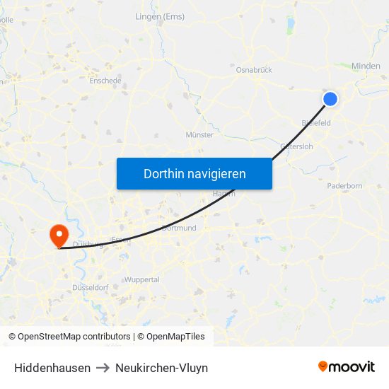 Hiddenhausen to Neukirchen-Vluyn map
