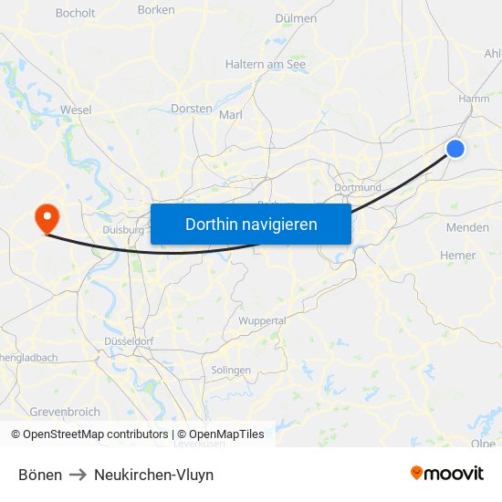 Bönen to Neukirchen-Vluyn map