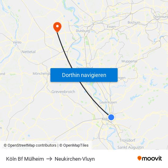 Köln Bf Mülheim to Neukirchen-Vluyn map