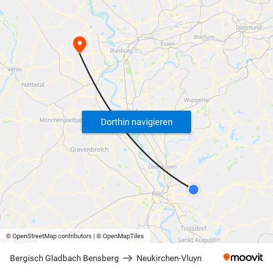 Bergisch Gladbach Bensberg to Neukirchen-Vluyn map