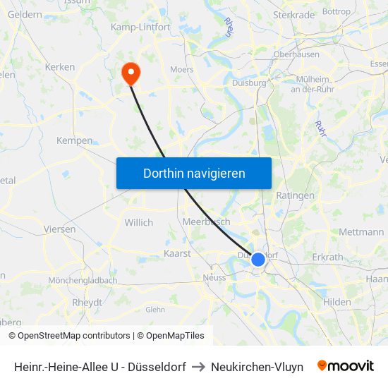 Heinr.-Heine-Allee U - Düsseldorf to Neukirchen-Vluyn map