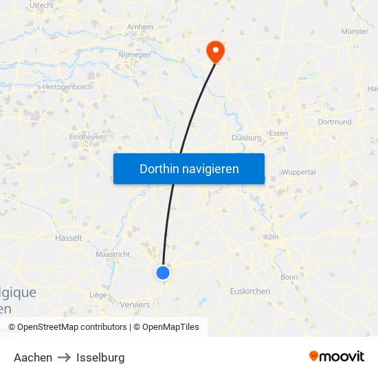 Aachen to Isselburg map