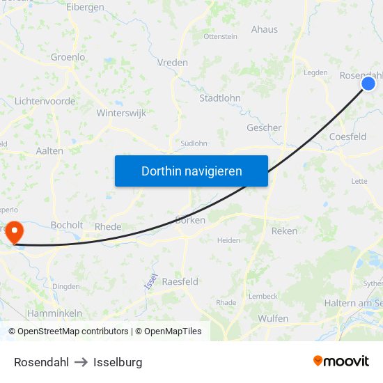 Rosendahl to Isselburg map