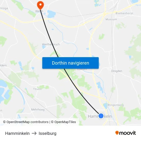 Hamminkeln to Isselburg map