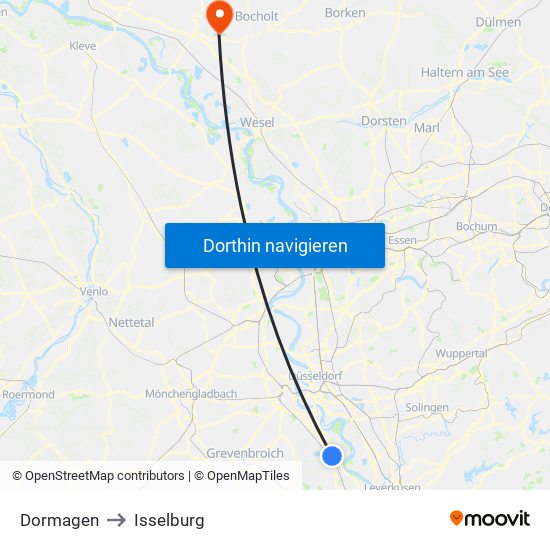 Dormagen to Isselburg map