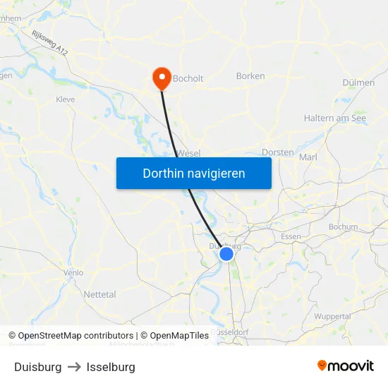 Duisburg to Isselburg map