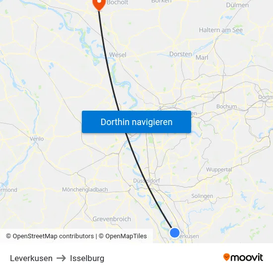 Leverkusen to Isselburg map