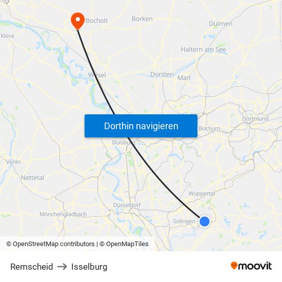 Remscheid to Isselburg map