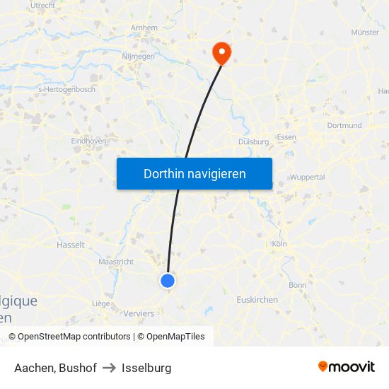 Aachen, Bushof to Isselburg map