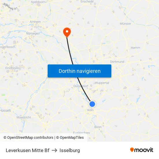 Leverkusen Mitte Bf to Isselburg map