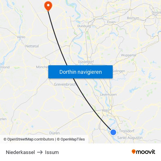 Niederkassel to Issum map