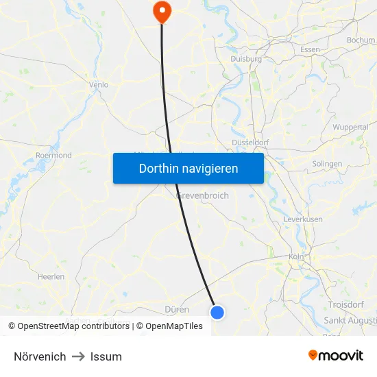 Nörvenich to Issum map