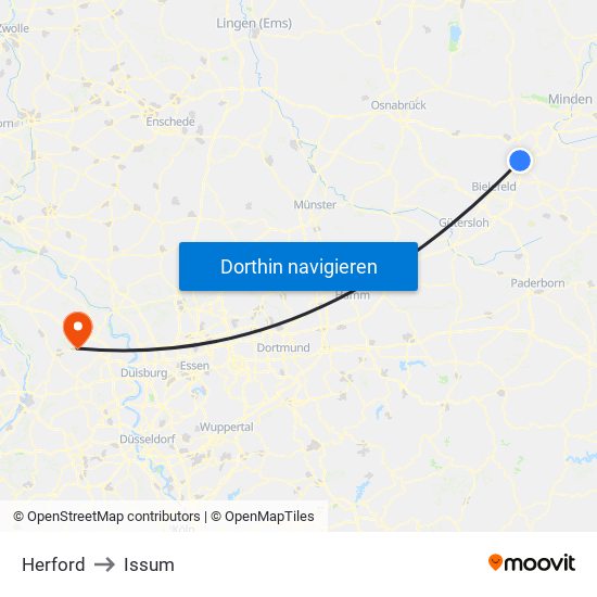 Herford to Issum map