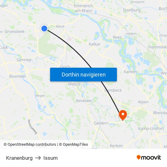 Kranenburg to Issum map