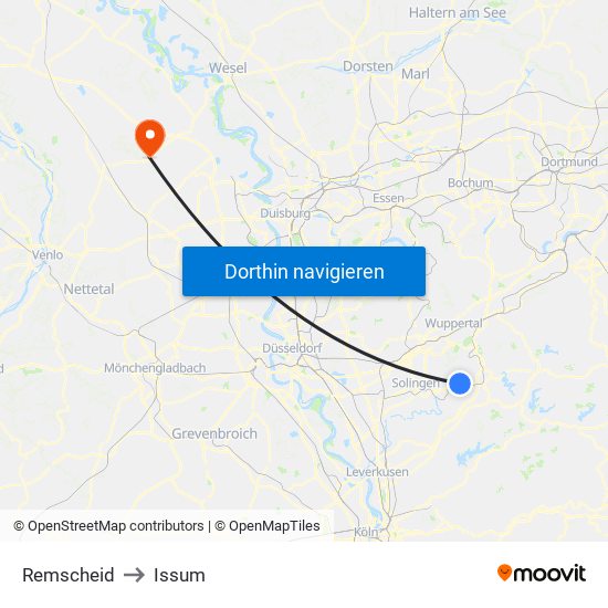 Remscheid to Issum map