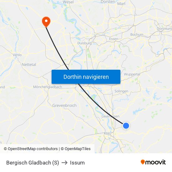 Bergisch Gladbach (S) to Issum map