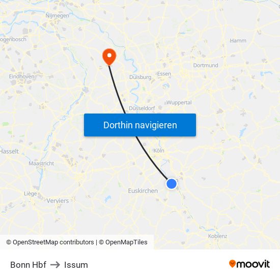 Bonn Hbf to Issum map