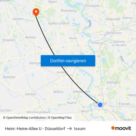 Heinr.-Heine-Allee U - Düsseldorf to Issum map
