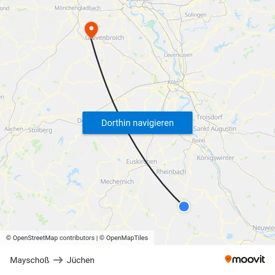 Mayschoß to Jüchen map